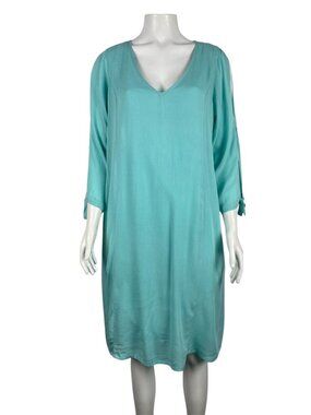 NEW Soft Surroundings Hera Dress Medium Aqua Splash Cut Out Tie Sleeves Pockets
